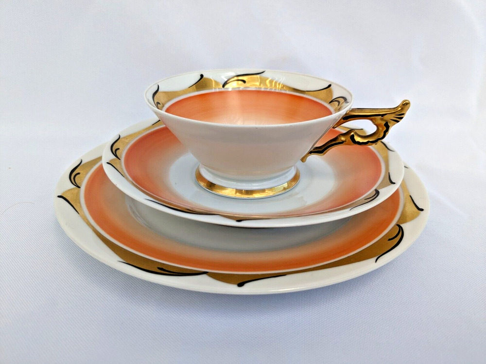 Vintage August Roloff Deutsche Wertarbeit Porcelain Cabinet Teacup Art Deco 1930